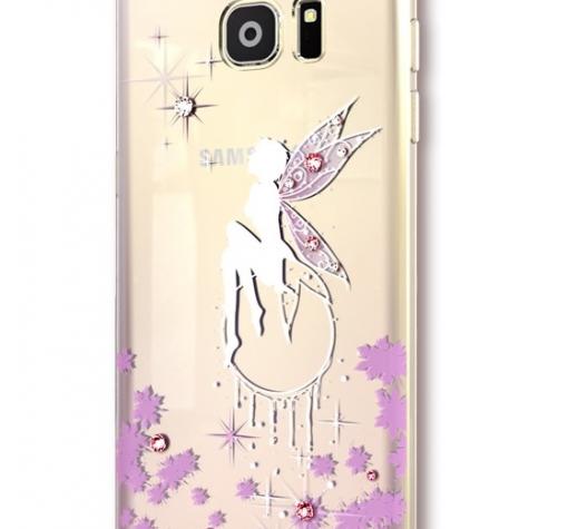 Луксозен силиконов калъф / гръб / TPU KINGXBAR с камъни Swarovski за Samsung S7 G930 - прозрачен / фея / лилави цветя