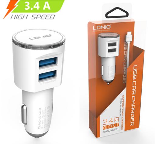 Универсално зарядно за кола DC 12V -24V / 2 USB Ports 5V / 3400mA LDNIO DL-C29 за Apple