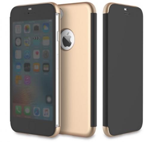 Оригинален калъф Flip Cover тефтер Rock DR.V Invisible Series за Apple iPhone 7 - черен със златист гръб
