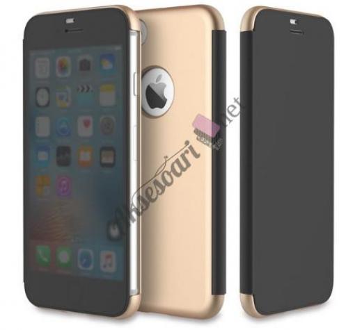 Оригинален калъф Flip Cover тефтер Rock DR.V Invisible Series за Apple iPhone 7 Plus - черен със златист гръб