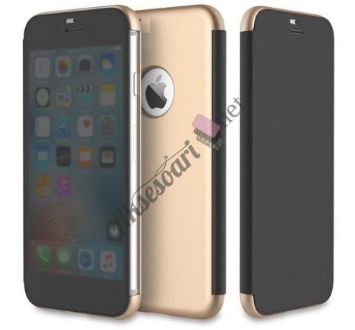 Оригинален калъф Flip Cover тефтер Rock DR.V Invisible Series за Apple iPhone X - черен със златист гръб