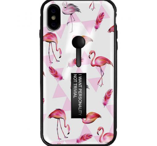 Луксозен гръб с подвижен пръстен/държач за Huawei Mate 20 Lite - розови фламингота