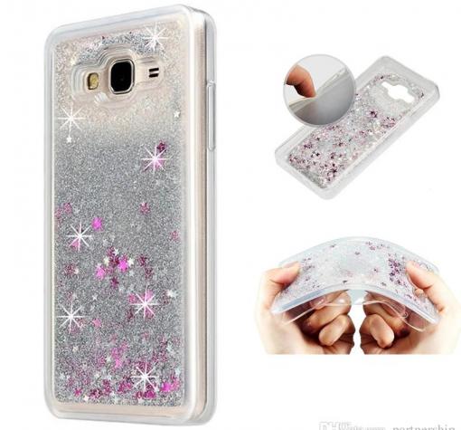 Луксозен силиконов калъф / гръб / TPU 3D за Samsung J3 / J3 2016 J320 - прозрачен / сребрист брокат / звездички