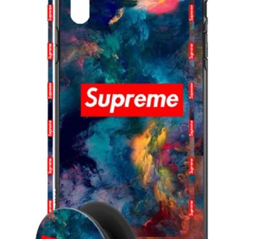 Луксозен твърд гръб 3in1 със стъклен протектор и Popsocket за Samsung J6 Plus 2018 - преливащ / 2