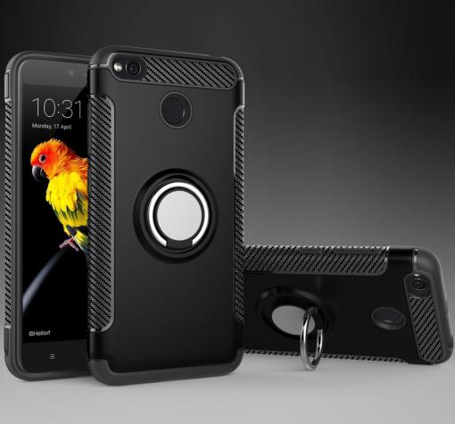 Силиконов гръб TPU Rotary с твърда част и 360° въртяща стойка за Xiaomi RedMi 4X - черен