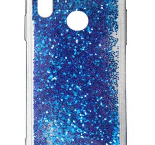 Луксозен твърд гръб 3D Water Case за Huawei P20 Lite - прозрачен / течен гръб със син брокат