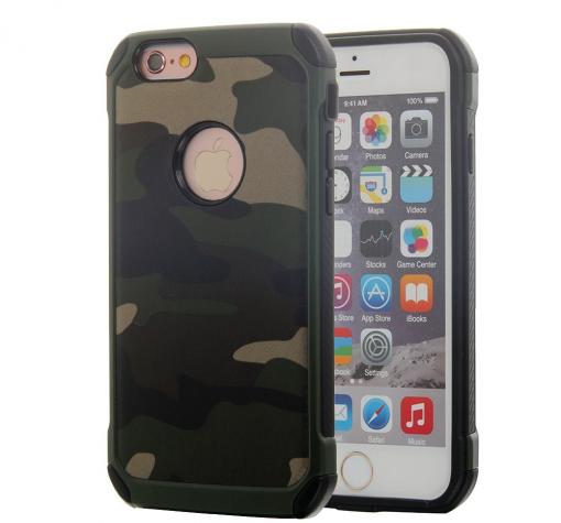Твърд гръб със силиконов кант Camo Series за Apple iPhone 6 / iPhone 6S - зелен / камуфлаж