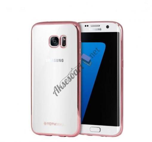 Луксозен силиконов калъф / гръб / TPU TOTU Design Jane Series за Samsung S7 G930 - прозрачен / Rose Gold кант