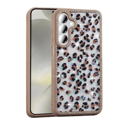 Луксозен гръб / кейс / Pearl Case с камъни за Samsung A16 - леопард