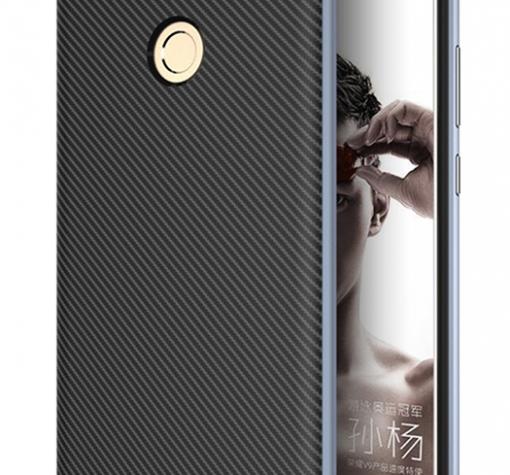Луксозен твърд гръб за Huawei P10 Lite - черен / син кант / Carbon