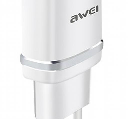 Универсално зарядно устройство AWEI C-930 Fast Charger с 2 USB порта 220V / 2.1A за Samsung, Xiaomi, Lenovo, Apple, LG, HTC, Sony, Nokia, Huawei, ZTE, BlackBerry и др. - бяло със сребристо
