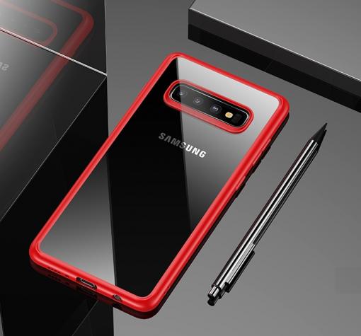 Луксозен силиконов гръб USAMS MANT Series TPU за Samsung S10 Plus - прозрачен / червен кант