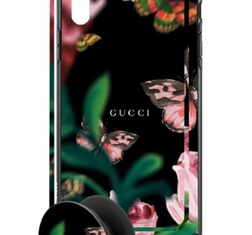 Луксозен твърд гръб 3in1 със стъклен протектор и Popsocket за Huawei P20 Lite - черен / пеперуди