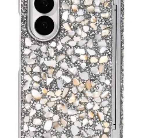 Оригинален твърд гръб / кейс / Swarovski за Samsung Z Fold 7 - сребристи камъни
