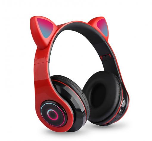 Стерео LED слушалки Bluetooth Cat Ear CT-86 / Wireless Headphones / безжични LED слушалки Cat Ear CT-86 - червени