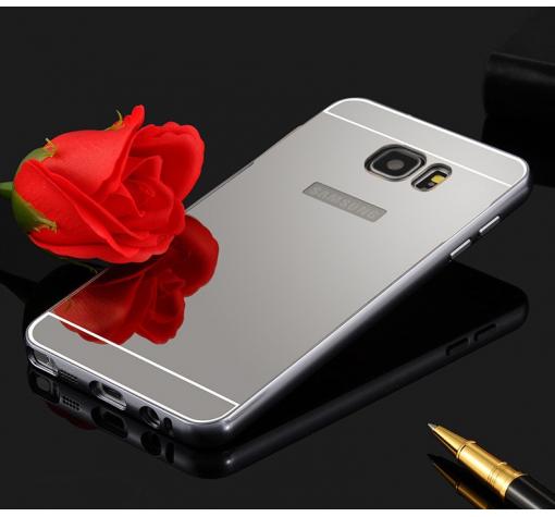 Луксозен алуминиев бъмпер с твърд гръб за Samsung S7 G930 - огледален / сребрист
