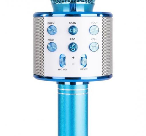 Караоке микрофон с вградени стерео високоговорители / Bluetooth Wireless Microphone Hifi Speaker WS-858 - син