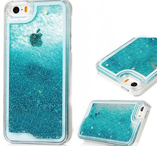 Луксозен твърд гръб 3D Water Case за Apple iPhone 6 / iPhone 6S - прозрачен / течен гръб с брокат / син