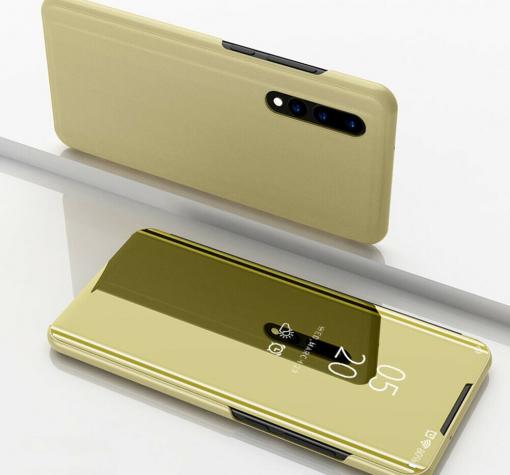 Луксозен калъф Clear View Cover с твърд гръб за Huawei P30 - златист