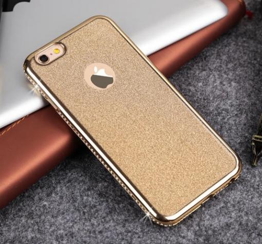 Луксозен силиконов калъф / гръб / TPU Royal Crystals с камъни от Apple iPhone 7 - златист / брокат / 2в1