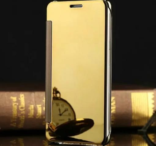Луксозен калъф Clear View Cover с твърд гръб за Huawei P8 Lite - златист