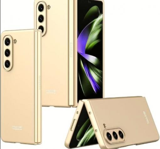 Луксозен калъф с твърд гръб за Samsung Z Fold 5 - златист