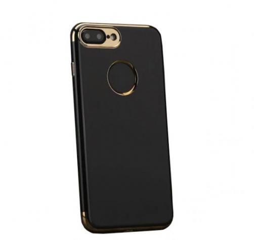 Луксозен силиконов калъф / гръб / TPU Metal Line за Apple iPhone 7 Plus - черен / златист кант