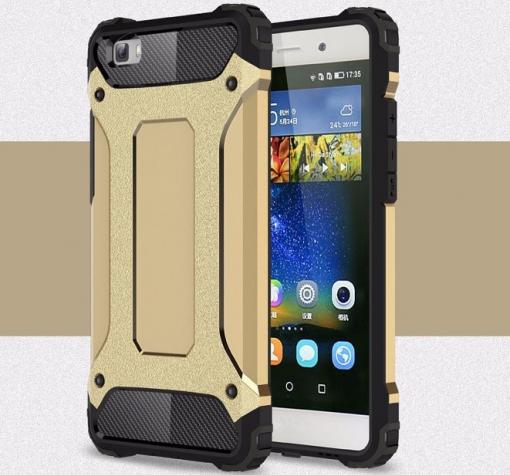 Силиконов гръб TPU Hybrid с твърда част за Huawei Ascend P8 Lite / Huawei P8 Lite - златист с черно