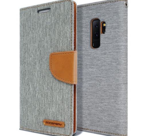 Луксозен кожен калъф Flip тефтер със стойка MERCURY Fancy Canvas за Samsung A6 Plus 2018 - сив