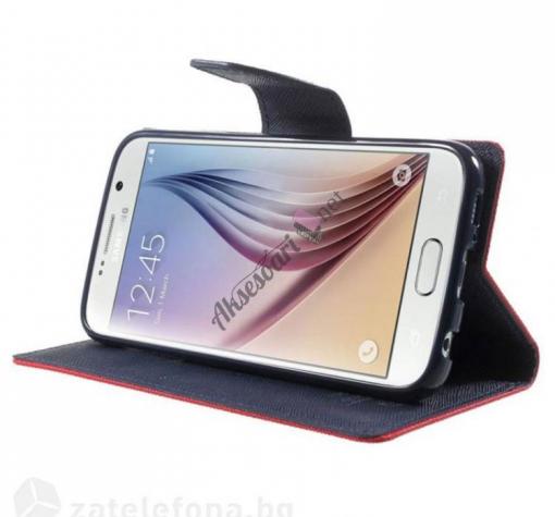 Кожен калъф Flip тефтер Mercury GOOSPERY Fancy Diary със стойка за Samsung S6 Edge G925 - червен — снимка 5