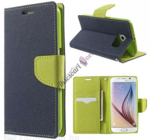 Кожен калъф Flip тефтер Mercury GOOSPERY Fancy Diary със стойка за Samsung S6 Edge G925 - тъмно син