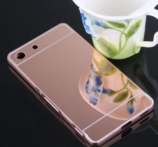 Луксозен алуминиев бъмпер с твърд гръб за Sony Xperia M5 - огледален / Rose Gold