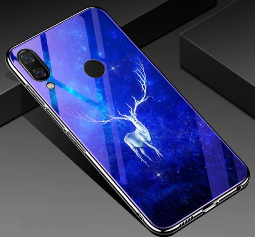 Луксозен стъклен твърд гръб със силиконов кант за Huawei P30 Lite - бял елен