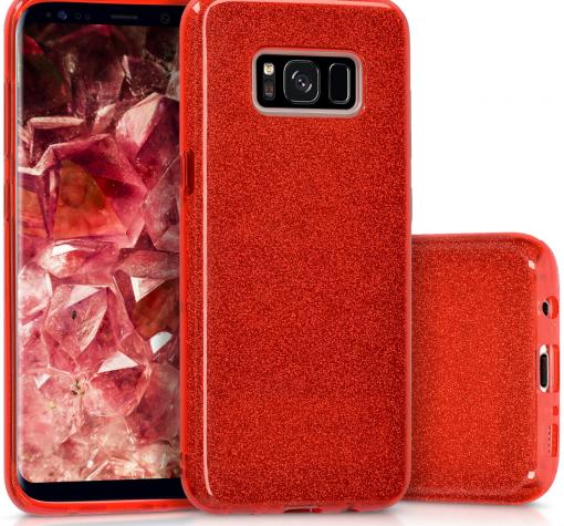 Луксозен силиконов гръб за Samsung S8 G950 - червен / брокат