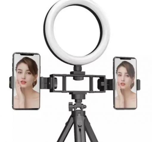 Комплект LED ринг лампа K316 с трипод / 2 въртящи се на 360 градуса стойки за телефони