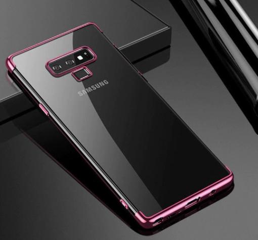 Луксозен силиконов калъф / гръб / TPU Fashion Case за Samsung Note 9 - прозрачен / розов кант