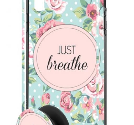 Луксозен твърд гръб 3in1 със стъклен протектор и Popsocket за Apple iPhone 6 / iPhone 6S - Just Breathe