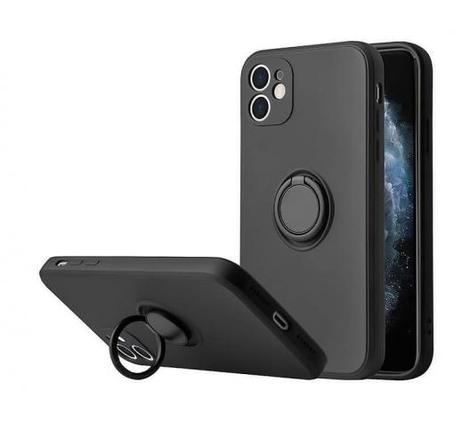 Силиконов твърд гръб TPU кейс / Case Magnetic Finger Ring Car Holder / за Apple iPhone 13 (6.1) - черен