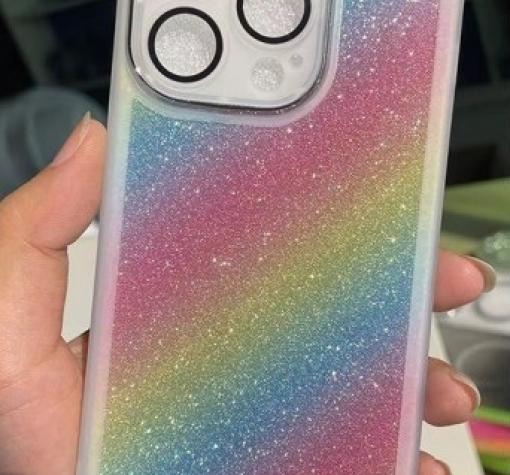 Луксозен силиконов калъф / кейс / Sparkle Case TPU за Apple iPhone 15 Pro Max (6.7) - Rainbow / брокат
