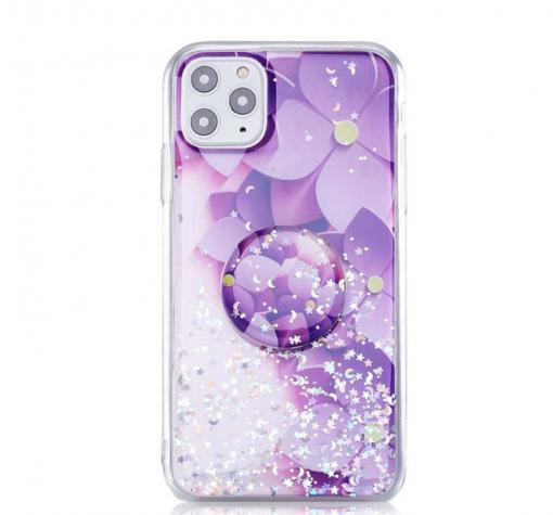 Луксозен силиконов калъф / гръб / RUBY TPU с Popsocket за Apple iPhone 11 6.1" - лилав / цветя