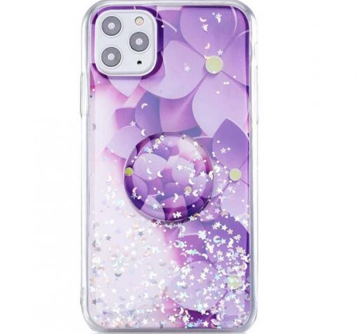 Луксозен силиконов калъф / гръб / RUBY TPU с Popsocket за Note 10 Lite / A81 - лилав / цветя