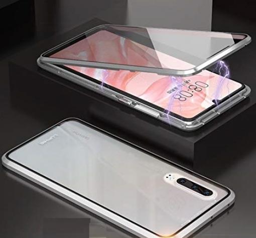 Магнитен калъф Bumper Case 360° FULL за Huawei P30 - прозрачен / сребриста рамка