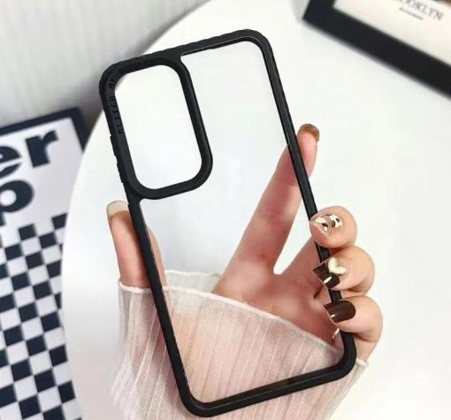 Луксозен твърд гръб / кейс / Simple Case за Samsung A16 - прозрачен / черна силиконова рамка