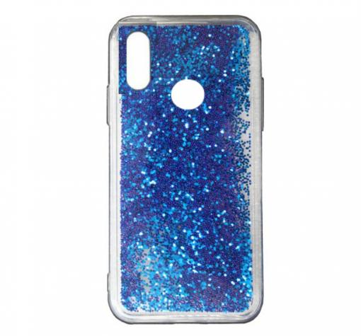 Луксозен твърд гръб 3D Water Case за Huawei Honor 8X - прозрачен / течен гръб със син брокат