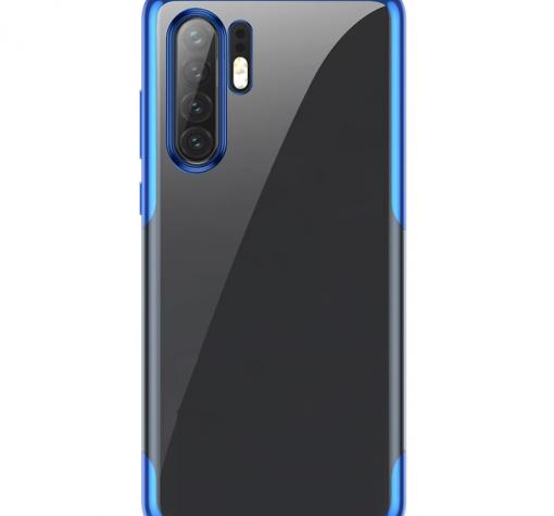 Луксозен силиконов калъф / гръб / TPU за Samsung Note 10 N970 - прозрачен / син кант