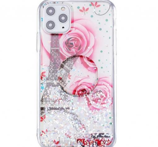 Луксозен силиконов калъф / гръб / RUBY TPU с Popsocket за Note 10 Lite / A81 - бял / Tour Eiffel and Roses