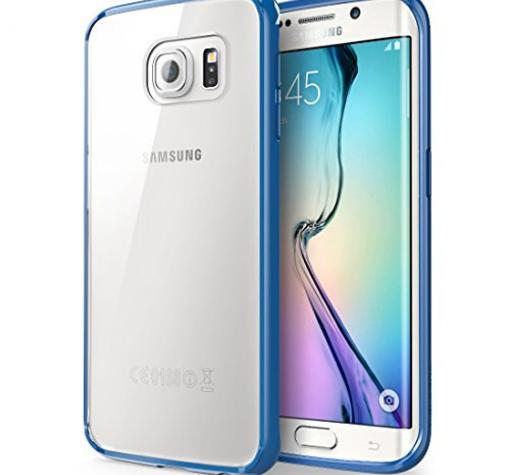 Оригинален твърд гръб Clear Cover за Samsung S6 Edge G925 - прозрачен със син кант