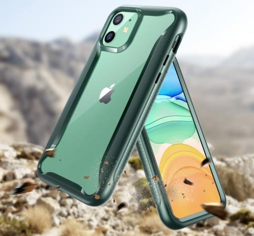Луксозен гръб Hybrid Armor 360° за Apple iPhone 11 6.1" - прозрачен / зелен кант