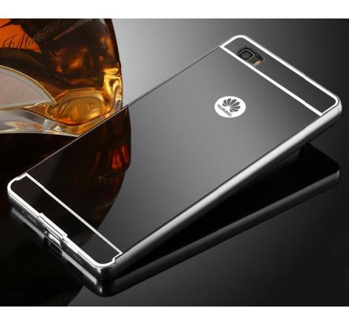 Луксозен алуминиев бъмпер с твърд гръб за Huawei Ascend P8 Lite / Huawei P8 Lite - черен / огледален