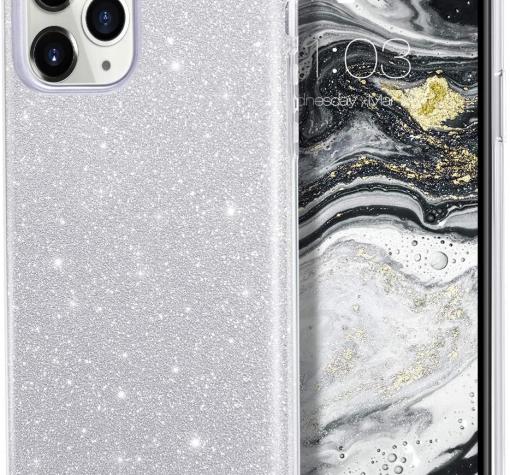 Силиконов калъф / гръб / TPU кейс за Apple iPhone 11 Pro 5.8" - сребрист / брокат